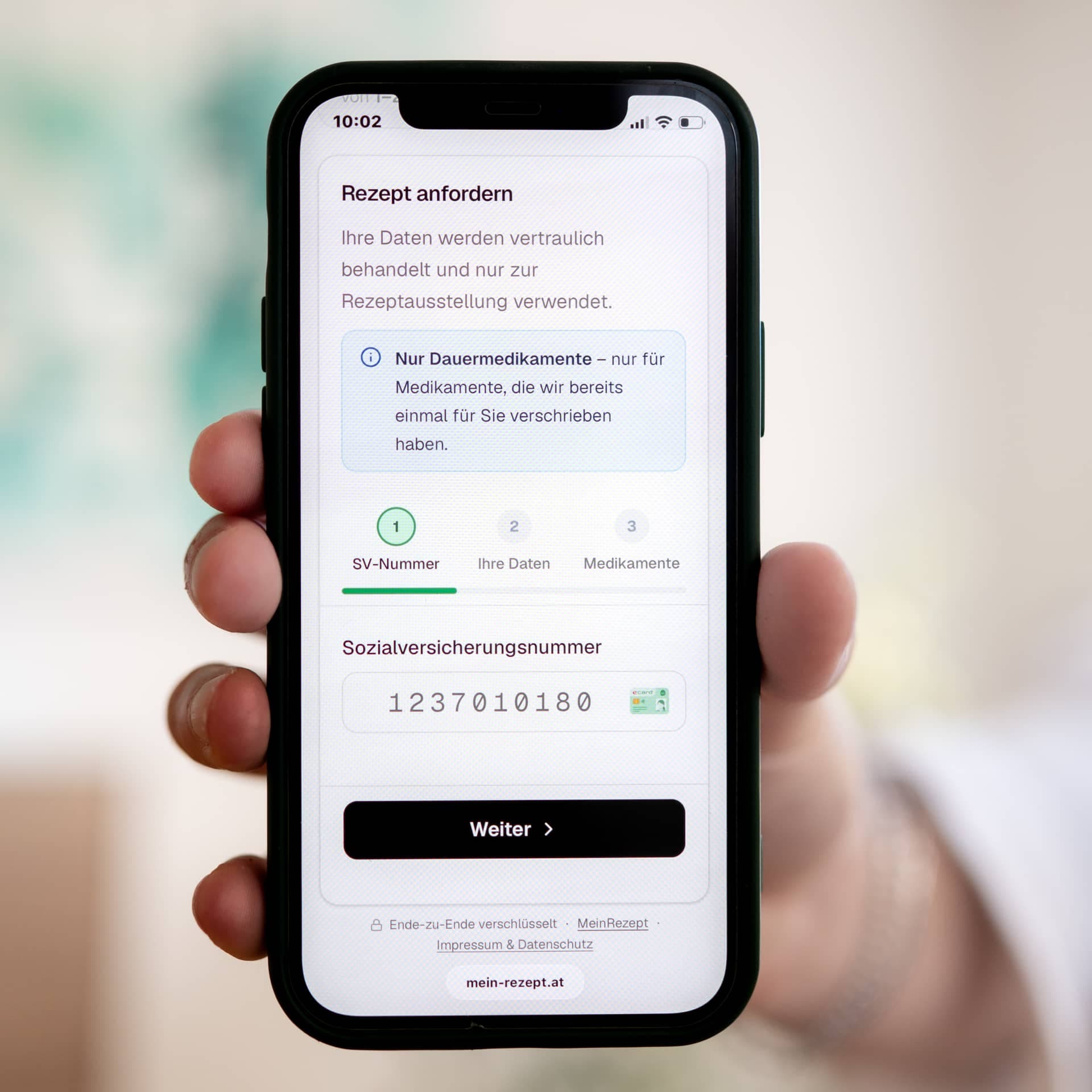 Rezeptformular auf dem Smartphone