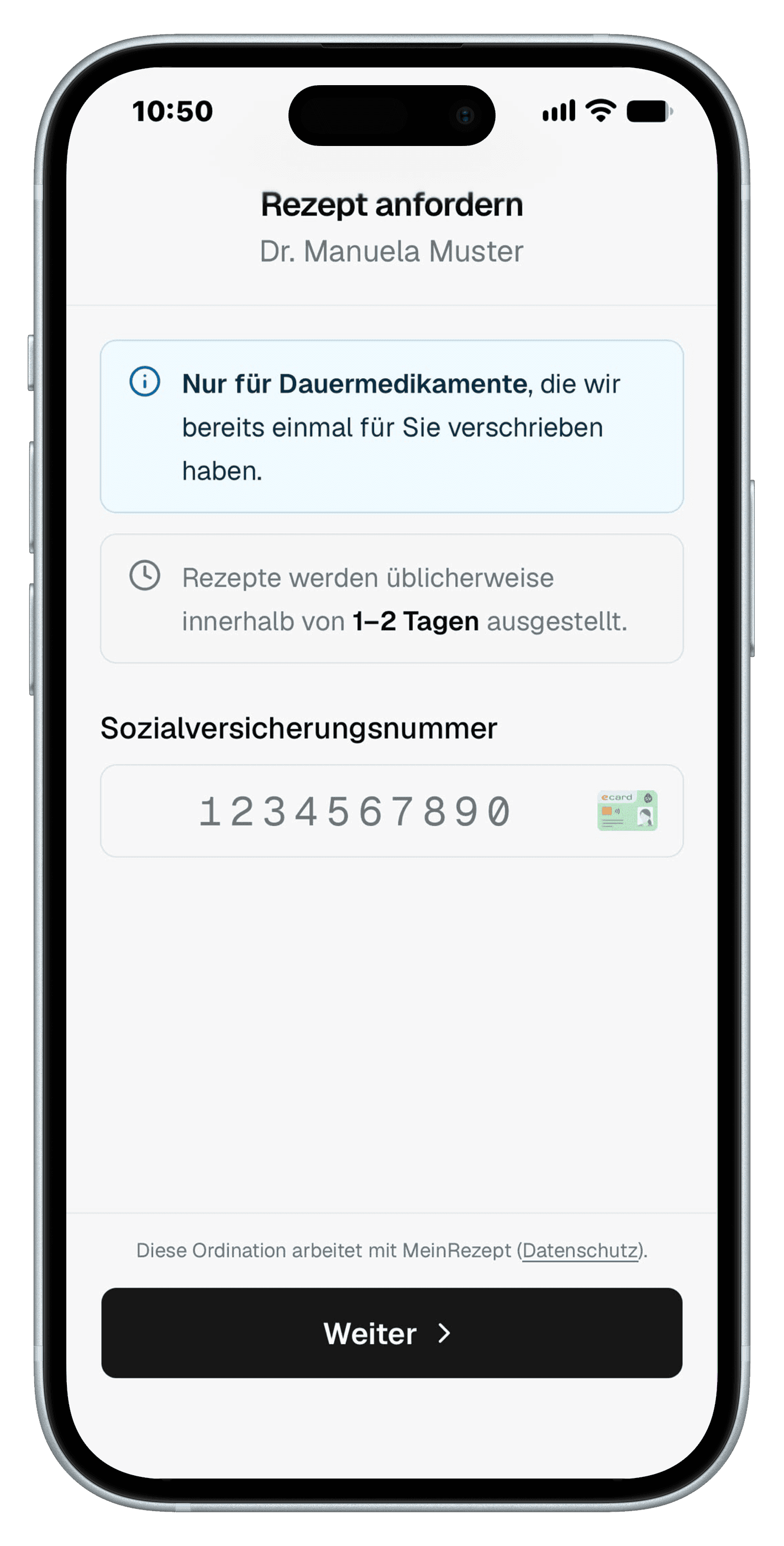 Muster-Rezeptanfrage auf dem Smartphone