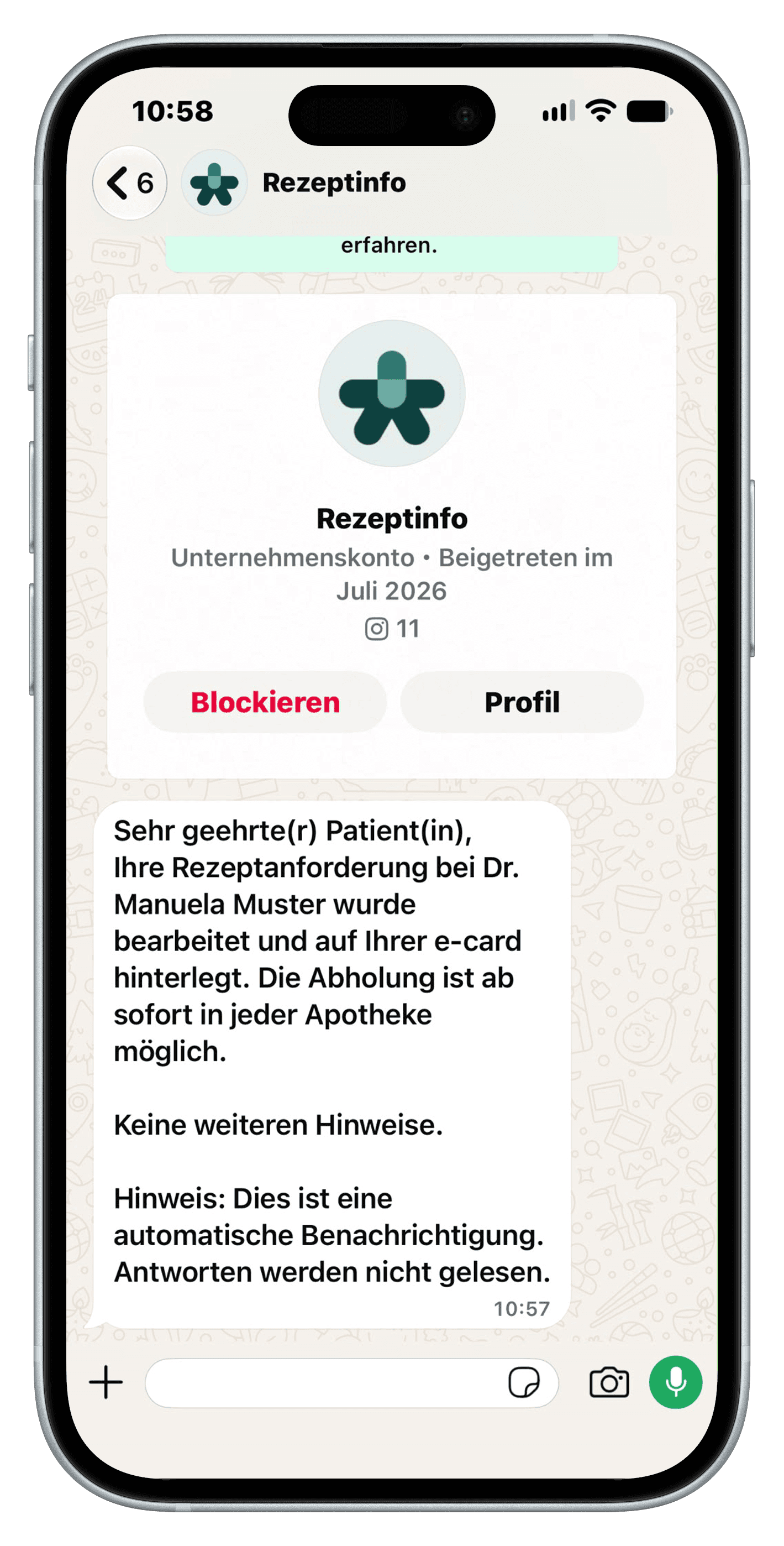 WhatsApp-Benachrichtigung von MeinRezept auf dem Smartphone